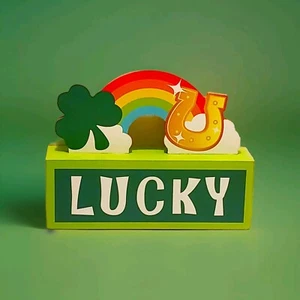 Lucky Rainbow Shamrock HorseShoe Wood Decoration Home Office Table Decor New - Picture 1 of 3