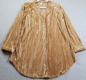 Cato Button Up Shirt Womens Large L Brown Tunic Long Sleeve Crush Velvet Stretch - Picture 1 of 10