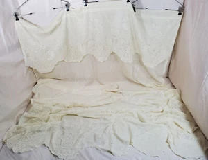 Set of 2 Vintage Window Curtains Beige Color 56 W X 82 inches L 100% Polyester - Imagen 1 de 6
