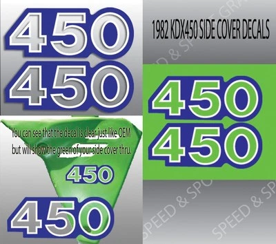 REPRODUCCIÓN KAWASAKI 1982 KDX450 KDX 450 CUBIERTA LATERAL CALCOMANÍAS GRÁFICOS en transparente Foto 1 de 4