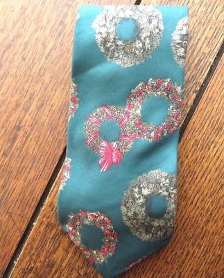 Corbata Vintage Hombre Corbata Navidad Verde con Coronas 100% Seda 3 3/4" Ancho Foto 1 de 2