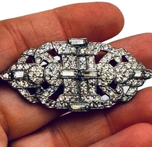 Antique Silver Toned Marcasite Brooch Pin 2.25”L - Picture 1 of 9