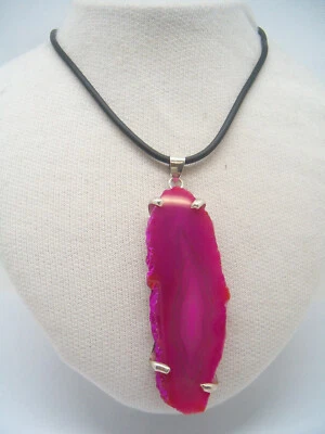 Ciondolo in ARGENTO 925 con AGATA naturale - pendente Pietra Dura fucsia - - Immagine 1 di 4