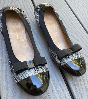 Salvatore Ferragamo 6.5 Italia Arco My Paris Estilo Ballet Tacón Piel de Serpiente Elástico Foto 1 de 4