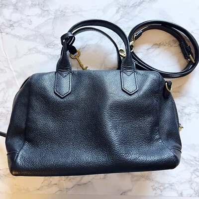 fossil Fiona leather satchel bag crossbody purse black - Image 1 of 4