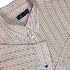 Polo Ralph Lauren Shirt Men XXL Linen Vertical Stripe Oversized Shirttail Preppy - Picture 1 of 12