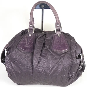 Franceso Biasia Bag Shoulder Purple Slouchy Berry Leather Trim Crinkle Large - Picture 1 of 24