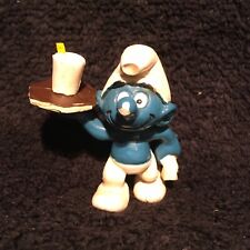 "Waiter" Smurf PVC Figure - white cup (20162) from 1983