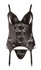 Cottelli CURVES Dessous-Set - Strapshemd, Spitze, String, ouvert, schwarz