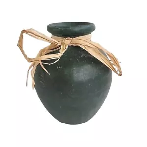 Vintage Terracotta Small Vase Hand Thrown Art Pottery 4 1/8" Artisan Dark Green - Picture 1 of 12
