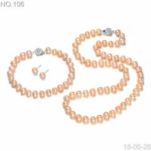 6-7mm 925 silver real cultured freshwater pearl necklace bracelet earring set - Picture 1 of 1
