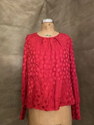 Blusa Top Austin Reed 100% Seda VERDADERO ROJO POLKADOT Manga Larga 12 Slinky Foto 1 de 4