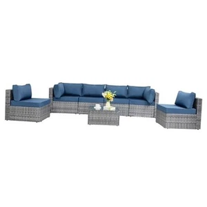 7 Pieces Outdoor Patio Sectional Sofa Couch, Silver Gray PE Wicker Furniture - Picture 1 of 8