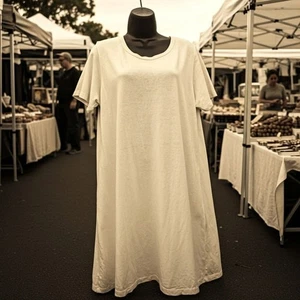 JungmaVen Hemp Jersey Sz L T-Shirt Dress Natural Hippy Boho Comfort Lounge - Picture 1 of 8
