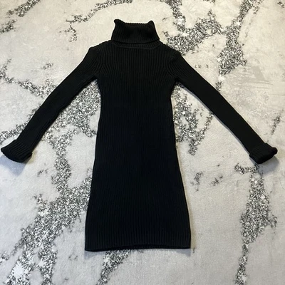 Vestido suéter Newport News feminino tamanho XL preto gola alta malha com nervuras minimalista - Imagem 1 de 4