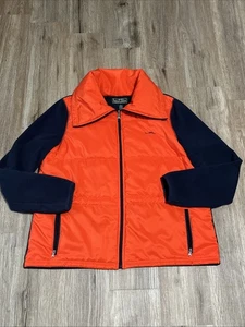 L-RL Lauren Ralph Lauren Active Jacket Womens XL Orange Navy Full Zip Stretch - Picture 1 of 7