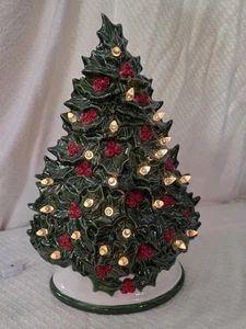 Vintage Ceramic Light-Up Holly Christmas Tree Hand Painted – Works – TALL - Picture 1 of 12