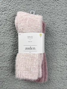 Auden Women's 2pk Feather Cozy Crew Socks - Rose/ Pink Size 4-10 - Picture 1 of 3