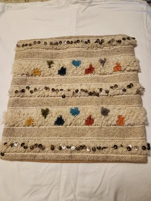 Beautiful Vintage Moroccan Wedding Blanket Pillow Cover With Metal Sequins - Image 1 of 4
