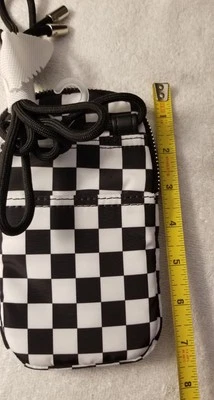 No Boundaries Black White Checkered Bungee Crossbody Phone Bag Mini Zip Closure  - Image 1 of 4