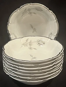 (8) Hutschenreuther Selb SYLVIA GRAY ROSE Platinum Fruit Dessert Bowl Bavaria - Picture 1 of 4