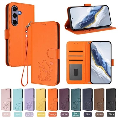 Color Leather Cat Wallet Phone Case for Samsung S25 S24 S23 S22 S21 S20 - Image 1 of 4