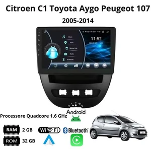 Autoradio stereo Android 10 Pollici per Citroen C1 Peugeot 107 Toyota Aygo - Foto 1 di 9