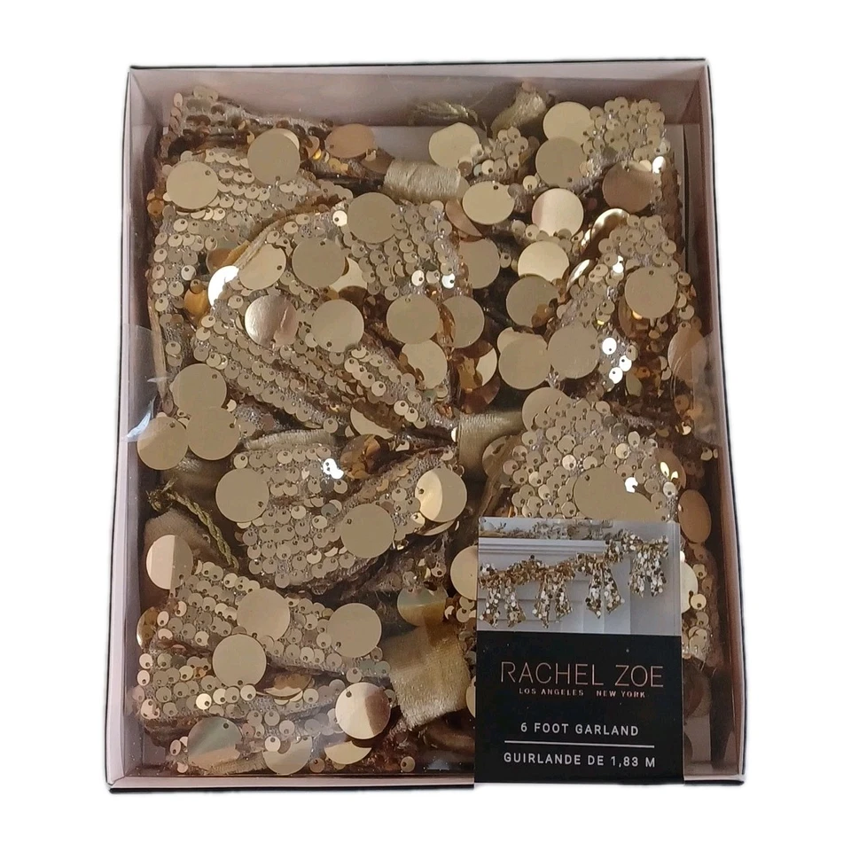 Rachel Zoe Gold Sequin Garland With Large Bows, 6 Foot Mantel Decorative Decor - Image 1 of 1