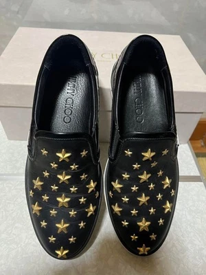 Jimmy Choo Zapatillas Zapatos Estrella Tachonado Cuero Negro Talla 40 US... - Imagen 1 de 4