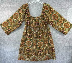 Vtg Pomare Tahiti Hawaiian Mini Off the Shoulder Dress Babydoll Sunflower 70s - Picture 1 of 8