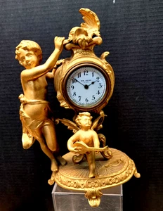 ANTIQUE NEWHAVEN STATUE, ORIGINAL OLD GILT FIGURAL CLOCK - Picture 1 of 4