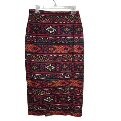 VTG Cambridge Denim Wrap Maxi Skirt Sz 27 Southwestern Tribal Aztec Boho Cotton - Image 1 of 4