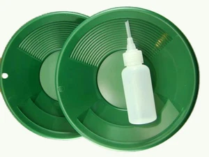 Lot of 2 - 8" Green Gold Pans w/ Bottle Snuffer-Panning Kit-Duel Riffles-Mining - Picture 1 of 12