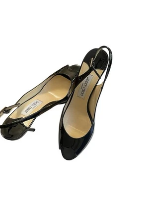 Jimmy Choo 黑色漆皮露趾高跟鞋 40/9 美国 — 第 1/4 张图片