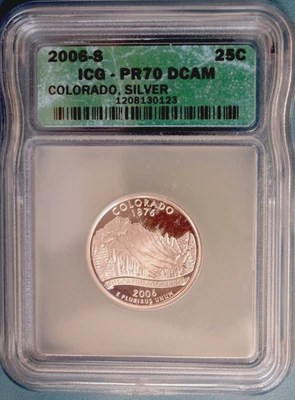 2006-S Silver Proof Colorado Quarter ICG PR-70 DCAM Collectable Birthday gift - Image 1 of 2