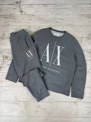 Armani Exchange Tracksuit Sweatshirt And Pants Big Logo Men Size L Gray - Image 1 of 4