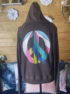 Vintage Y2K Victorias Secret PINK Brown Peace Sign Zip Jacket Size Large Hoodie - Picture 1 of 5