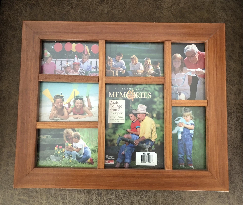 VINTAGE MAGEE CO SOLID WOOD Collage 7 PICTURE PHOTO FRAME 15.5”X17.5” HANGS USA - Image 1 of 4
