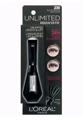 Rímel L'OREAL PARIS UNLIMITED 236 Negro Marrón 24H Levantamiento de Pestañas Nuevo En Caja Foto 1 de 4