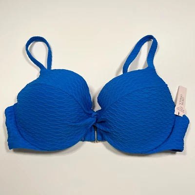 Top de bikini Victoria Secret 36D TWIST FRONT push up con aros texturizado azul Foto 1 de 4