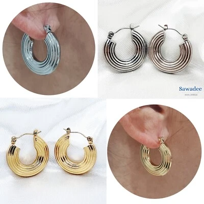 Da donna orecchini a cerchio in acciaio inox placcato oro e argento 22 mm - Immagine 1 di 4