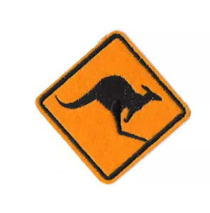 Roadsign Kangaroo Iron on Embroidered Patch Sew on Fabric Badge 5.5cm x 5.5cm - Picture 1 of 1