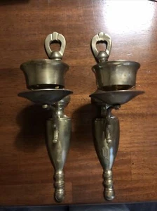 Candelabro da parete vintage Sonce in ottone~ Portacandele conico 12""~ Set di 2 - Foto 1 di 5