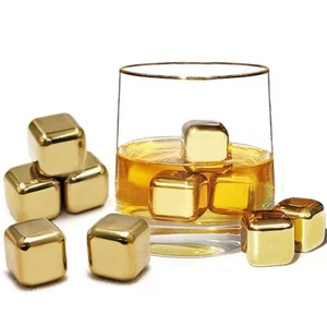 10x GOLD Stainless Steel Whisky Stones Reusable Ice Cubes Drink Chillers Cooling - Picture 1 of 4