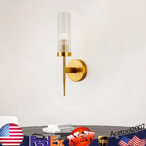 Modern Wall Light Indoor Wall Sconce Lamp Glass Lampshade Bedroom Hallway Gold - Picture 1 of 12