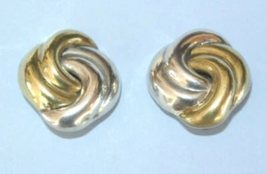 Vtg. signed TP-68 MEXICO Sterling Silver Gold Wash LOVE KNOT 1" clip on Earrings - Picture 1 of 8
