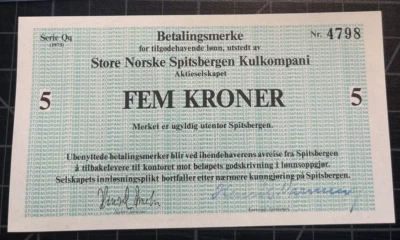 Norway Spitsbergen 5 Kroner 1973 Unc UNLISTED RARE LOCAL ISSUE! - Image 1 of 2