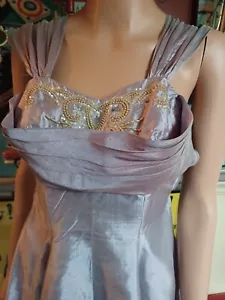 True VTG Mid-century 1940s 1950s Iridescent Satin Cocktail Prom Dress Art Deco S - Picture 1 of 24