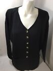 Express Tricot Women Blouse Button Up V-neck Black Long Sleeve Cotton Size M