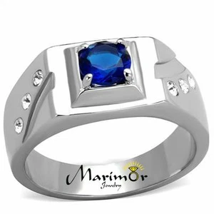 1.02 Ct Round Cut Blue Montana Cz Stainless Steel Fashion Ring Men's Sizes 8-13 - Picture 1 of 6